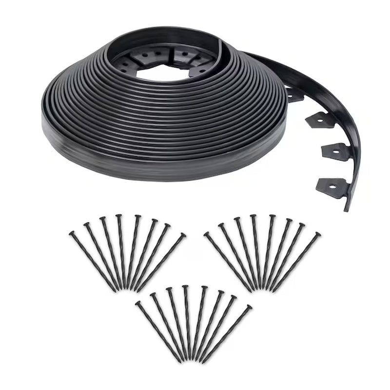 60-Ft X 1.5-In No-Dig Black Plastic Landscape Edging Roll with Stakes