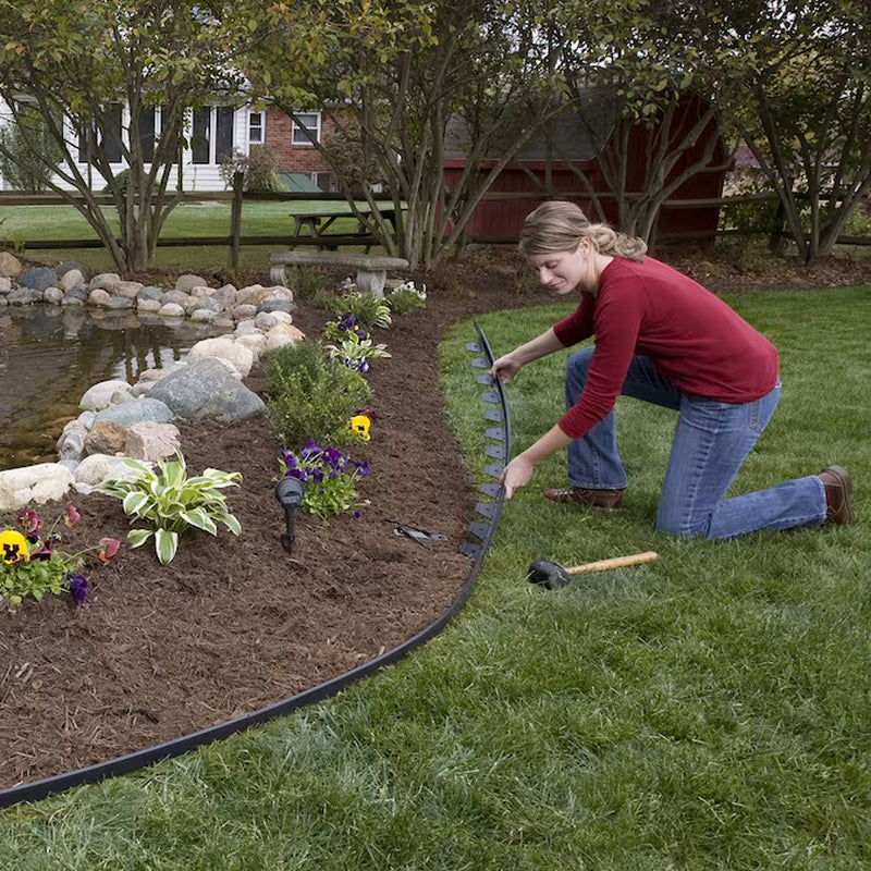 60-Ft X 1.5-In No-Dig Black Plastic Landscape Edging Roll with Stakes